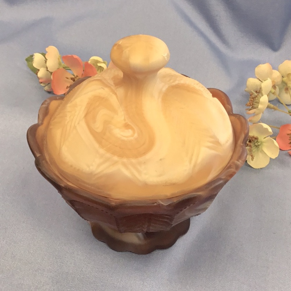Vintage Imperial Slag Glass Covered Dish